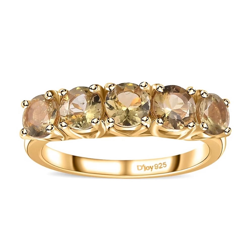 Golden Tanzanite 5 Stone Ring in Vermeil Yellow Gold Over Sterling Silver